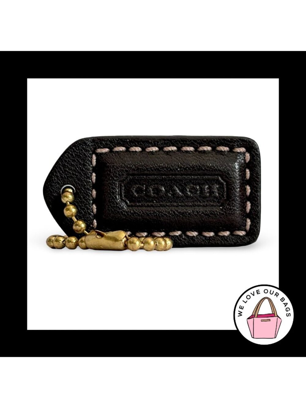 COACH Y2K VINTAGE Hang Tag 1.5" Chestnut Brown Leather Bag Charm Fob Brass Small